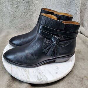 Sofft Shoes Womens Size 7.5 Blake Black Leather Ankle Boots With Tassel & Strap